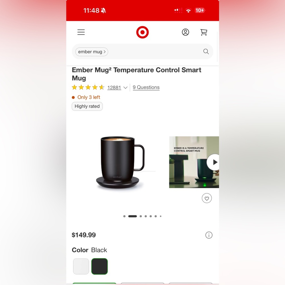 Ember Black Temperature Control Mug with Charger